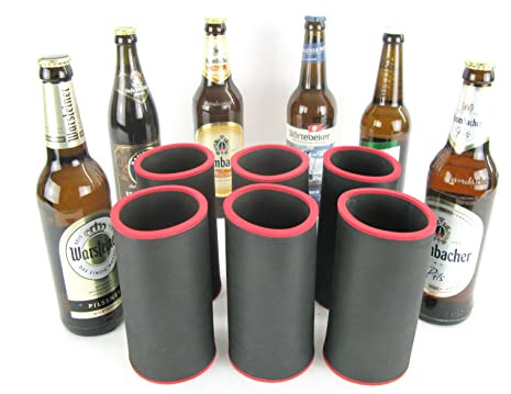 6 hochwertige Qualitätskühler aus 5-6 mm dickem Neopren für 0.5L Flaschen in den Farben Schwarz Gelb Grün Blau Rot und Orange (6 schwarze Flaschenkühler)