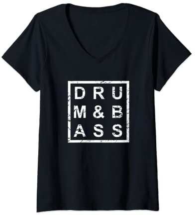 Damen Stylisches Drum & Bass T-Shirt T-Shirt mit V-Ausschnitt