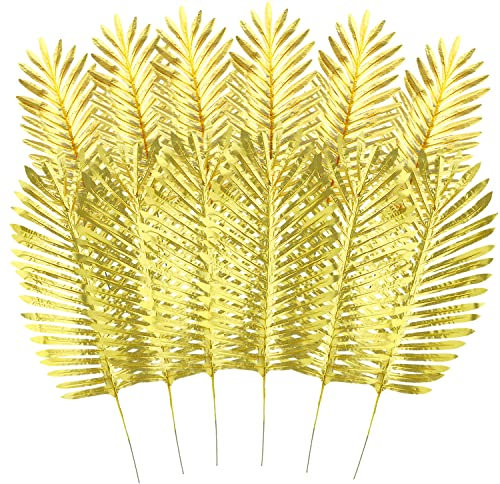 KIMOBER 12 Stück künstliche goldene Palmblätter, goldene künstliche große tropische Palmenblätter, realistische Farne, künstliche Pflanzen, Blatt für Heimdekorationen