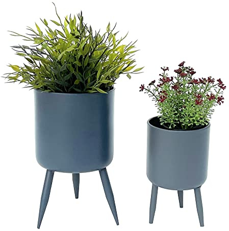 DanDiBo Blompall i metall med kruka, grått blomstativ 96260, set med 2 blompelare, modernt växtställ, växtpall