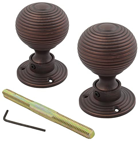 AB Hardware Aged Bronze 50mm Beehive Rim Mortice Door Knobs Pair Set Reeded Internal New