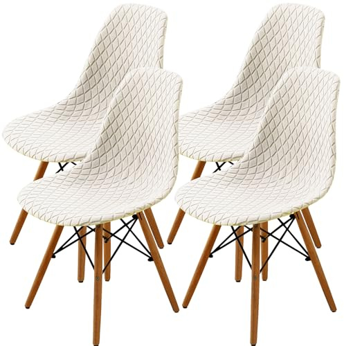 SHENGYIJING Esszimmerstühle Abdeckungen 2/4/6 Stück,Stil Shell Esszimmerstuhl Mid Century Modern Stuhl Sipcover,Gepolsterte Dining Accent Side Stuhlhussen (Creme,4 Pieces)