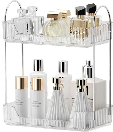 Organizador de Maquillaje, Organizador de Cosméticos, Organizador Perfume, Organizador de Bandeja de Cosméticos de Alta Capacidad para Baño (2 Capas, Transparente)