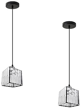 LEDSone Industrial Modern Chandelier Lamp Clear Crystal Glass Luxury Pendant Light Hanging Stylish Decor Creative Kitchen Island Light Fixture for Dining Table (2 Pack Black, Without Bulb)