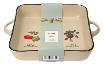 RHS - Plato cuadrado para horno Benary Vegetables, plato de gres para pasteles y lasaña - Plato de servir de horno a mesa con asas
