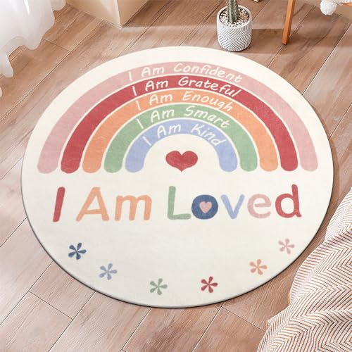 Topotdor Boho Rainbow Round Rug,Washable Kids Rug Ultra Soft Colorful Nursery Rug for Calming Corner Home Bedroom Playroom Decor,47 Round