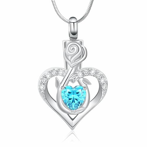 Minicremation Collier urne funéraire en forme de cœur pour femme - Bijou de crémation infini avec pierre de naissance - Médaillon en cristal - Pendentif commémoratif pour un être cher, taille unique
