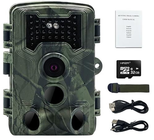 Wildkamera 58MP, 2,7K Full HD Wildkamera mit 32G Speicherkarte, 2.0 Videobildschirm Infrarot Wildcamera, IP66 Nachtsicht 2-Millionen Linsensensor Wildtierkamera, Outdoor Wasserdicht Tierkamera