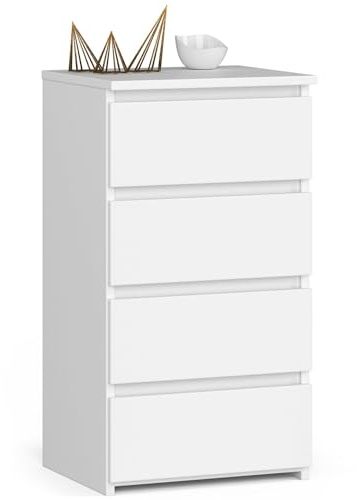 AKORD | Cajonero con 4 cajones | Cómoda Alta | Mueble Moderno para Sala de Estar, Comedor, Dormitorio, Entrada, baño | Armario Infantil | 35x40x74 cm | Blanco