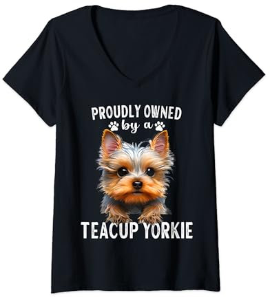 Womens Teacup Yorkie Dad Collar Small Yorkshire Terrier Teacup V-Neck T-Shirt