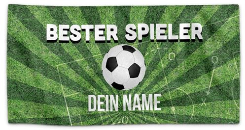 Print Royal PR Badetuch personalisiert mit Name - Bester Spieler - Handtuch mit Wunschname Bedrucken - Geschenk für Fußballspieler, Fußball Geschenke | Individuelles Fotohandtuch - 100 x 50 cm