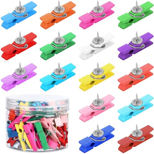 SANNIX 50 Stück hölzerne Pinnnadel-Clips, Holzklammern mit Reißnägeln für Pinnwand, Korktafel, Dekorationen und Schule, Büro, Handwerk, Fotoschreiben, Kalender, Basteln, Kunstprojekte, Fotozubehör