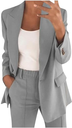 EMATOP Hosenanzug Damen Elegant Business Anzug Set 2-teilig Slim fit Blazer Hose Outfit Casual Sportlich Freizeitanzug Mode Revers Longblazer Lang Hosen Tracksuit Baumwolle Einfarbig Streetwear