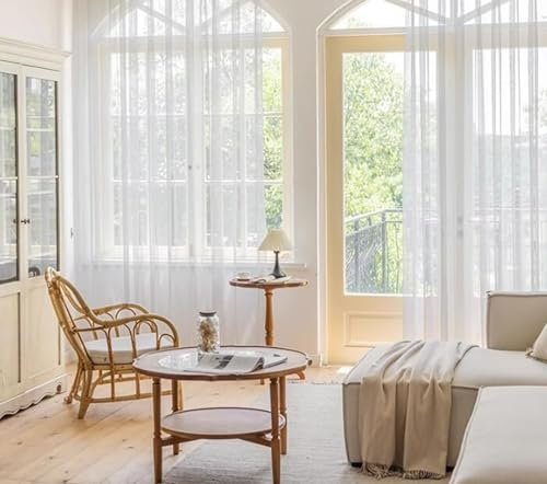 Daesar Vorhänge Halbtransparent mit Haken, Vorhänge Weiß 2er Set 132x229CM Einfarbig mit Gestreift Motiv Französisch Gardinen und Vorhänge für Schlafzimmer Wohnzimmer Esszimmer Küche