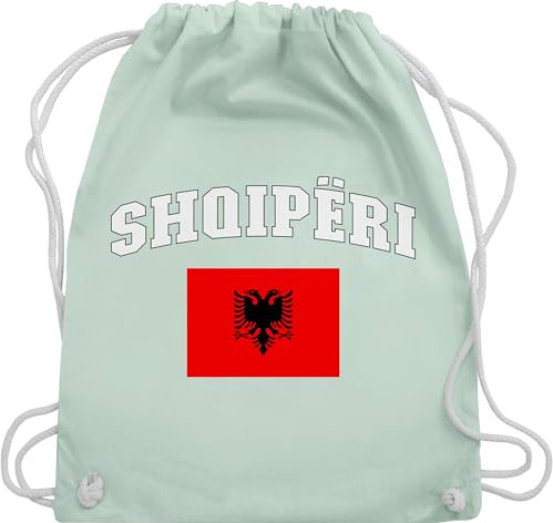 Turnbeutel Rucksack - Fußball EM WM - Taschen - Shqipëri Schriftzug mit Flagge Albanien | Fussball Geschenk Weltmeisterschaft Fan Accessoires Europameisterschaft Albanisch - Unisize - Pastell Grün