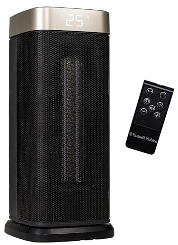 Russell Hobbs 14 Inch Space Portable Heater, 2000W Oscillating Ceramic Electric Heater Black & Gold, Low Energy Digital Display, 5-Modes, 24hr Auto Timer, Overheat Protection, RHCTH2002G