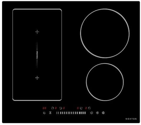 NOXTON Plaque Induction 4 Feux avec Flexizone, Plaque Eletrique 4 Foyers Encastrable, Table de Cuisson Induction 60 cm avec Curseur, Booster, Minuterie, Sécurité Enfant, 220V-240V, 7200W, Sans Prise