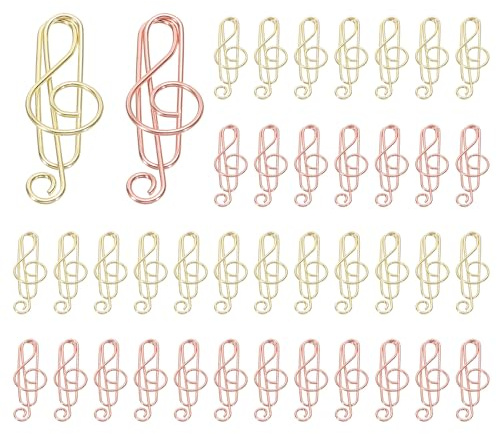 PATIKIL Cute Paper Clip, 40Pcs Music Note Shape Paper Clip Metal Funny Bookmarks Planner Clips Clamp for Home Office Supplies Desk File Organization Wedding Decoration, Gold, Rose Gold