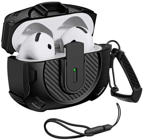 Funda con candado para AirPods 4 - Funda a prueba de golpes con llavero para Apple AirPods 4.ª generación (2024), soporte para carga inalámbrica (Negro2)
