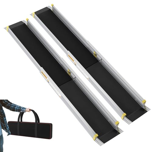 NAIZY Rampe, Rollstuhlrampe 121-213 cm Teleskop Bordsteinrampe Aluminium Türschwellenrampe mit Aufbewahrungstasche Tragbar rutschfest 15 cm breit Auffahrrampe, MAX. 300 kg