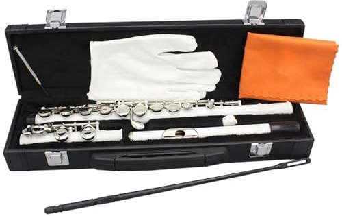 C-Flöte für Anfänger 16 Löcher Geschlossene Flöte C-Taste Flöte Weißes Kupfernickel-Konzert Querflöte Musikinstrument Mit E-Taste Zubehör