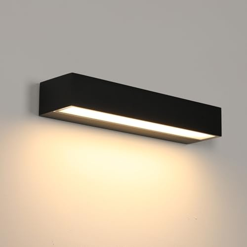 Comely 16W Außenwandleuchte LED Wandlampe Wasserdicht IP65, Schwarz 3000K | Moderne Außenwandlampe LED für Garten Terrasse Hauswand, Schwarz Aluminium