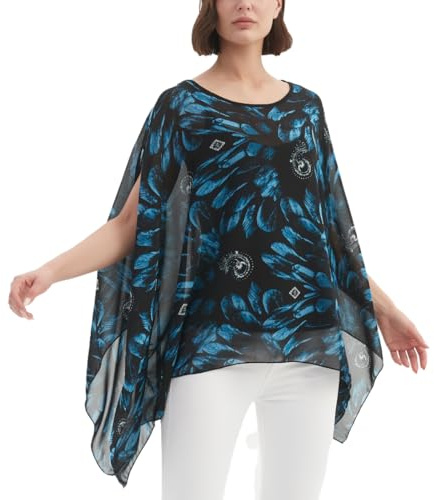 Wiiiwish Damen Chiffonbluse mit Blumenmuster, Fledermausärmel, Sommer, Hippie, durchsichtig, locker, Kaftan, Poncho, Tunika, Hemd, Tops, Paisley's Feather Floral, Einheitsgröße
