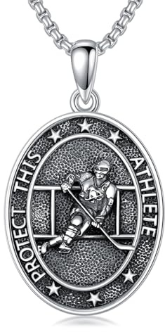 ROMANTICWORK Hockey Kette 925 Sterling Silber mit Hockey Medaillen Anhänger Halskette Eishockey Schmuck Geschenk für Herren Damen Hockeyspieler Athleten Sportliebhaber Sportfans