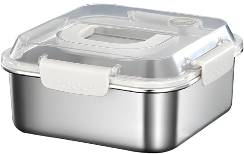 ANQIA Tragbare Frischhaltedosen aus Edelstahl mit Griff, Lunchbox, auslaufsicher, luftdichte Deckel, Bento-Box, Backofen, Gefrierschrank, spülmaschinenfest (2300 ml)