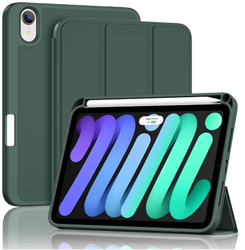 ProCase for iPad Mini 7 A17 Pro 2024/iPad Mini 6 2021 8.3 Inch iPad Mini 7th/6th Gen Case with Pencil Holder, Trifold Stand Smart Folio with Soft TPU Back Cover for iPad Mini 8.3 7th/6th Gen -Mgreen