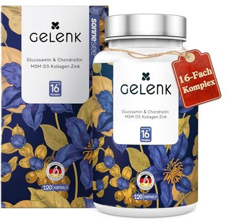 Gelenk-Komplex 16-fach – mit Glucosamin, Chondroitin, MSM, Kollagen, L-Methionin, Vitamin D3 & K2, Zink und Kurkuma – für eine normale Kollagenbildung – Sonnesee