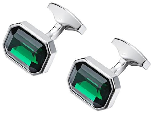 HONEY BEAR Herren Grün Zirkon Manschettenknöpfe Octagon Achteckig Hochzeit Cufflinks Manschettenknopf (Grün)