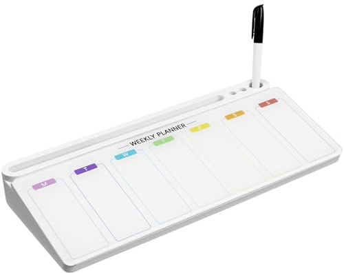 Navaris skrivbord whiteboard utgåva veckoplanerare – 40 x 18 x 5,5 cm – skrivbordsskiva – whiteboard i glas med markör – skrivbord med lagringsutrymme – veckoplanerare design