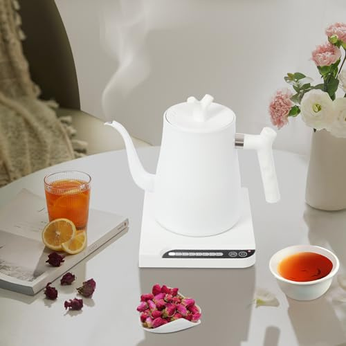 Hervidor eléctrico de 1 L, 1000 W, 7 niveles de temperatura del agua ajustables, cuello de cisne, para café y té, color blanco