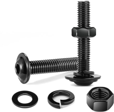 Wavanta 10Pcs M6 Bolts, M6 x 30mm Flanged Button Head Socket Cap Bolts | Black Oxide 304 Stainless Steel Nuts and Bolts, Allen Screws, Flat & Lock Washers, Nuts and Bolts Assortment Kit