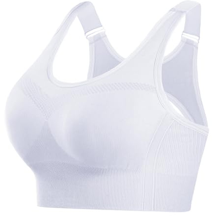 Litherday Sport-BH för Kvinnor Hög Impakt Utan Bygel Padded Andningsbar med Stabilt Stöd Topp Fitness för Yoga Löpning Gym S-XXL, Vit, XXL