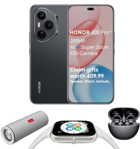 HONOR 400 Pro Unlocked 5G Smartphone, 200MP AI Super Zoom Camera,6.7 inch,12GB+512GB,5000nits Ultra Bright Display,IP69 Water Resistance,Dual SIM,Android 15,Midnight Black