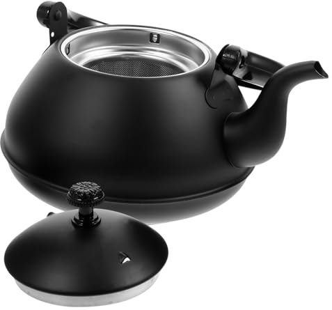 Cabilock Bouilloire En Acier Inoxydable Bouilloire Rétro Théière De Cuisine Bouilloire à Eau Chaude Compagnon Théières Avec Infuseur Théière Avec Crépine Pot Timbale Pour Bouillons Black