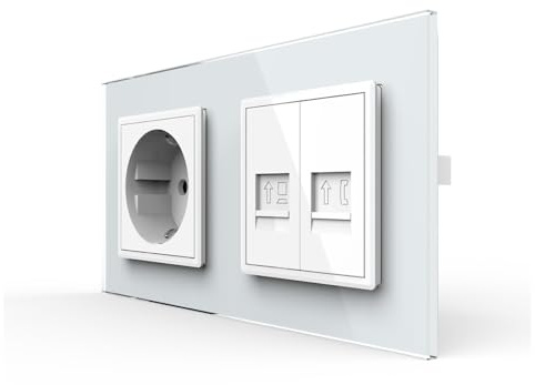 LIVOLO Presa Schuko da parete con telefono RJ11 e modulo di rete RJ45 LAN Ethernet, presa dati con cornice in vetro bianco da incasso