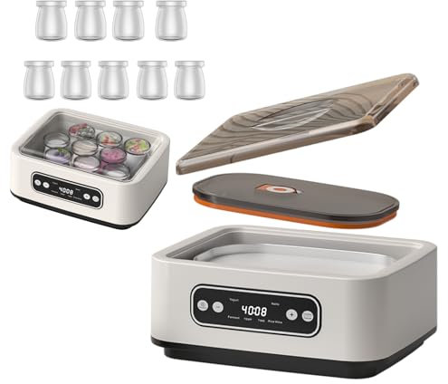 Vtizikl Electric Yoghurt Maker, 1600ml Digital Yoghurt Makers with 9 Jars, Adjustable Time and Temp Control, Multi-Function Yogurt Machine for Making Yogurt, Healthy Desserts (Machine+Glass)