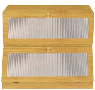 Contenedor de Bambú para Pan con Dos Estantes, Huche para Pan con Tabla de Cortar, Aberturas Transparentes y Ranuras de Ventilación para pan, pan tostado - 40 x 33 x 25 cm - Bambú - Color original