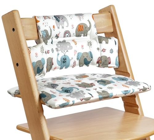Vicloon Barnstolskudde för Stokke Tripp Trapp barnstol, skydd för bebisstol, mjukt och bekvämt, lätt att montera, lätt att rengöra, sittdyna kompatibel med Stokke Tripp Trapp stol (elefant)