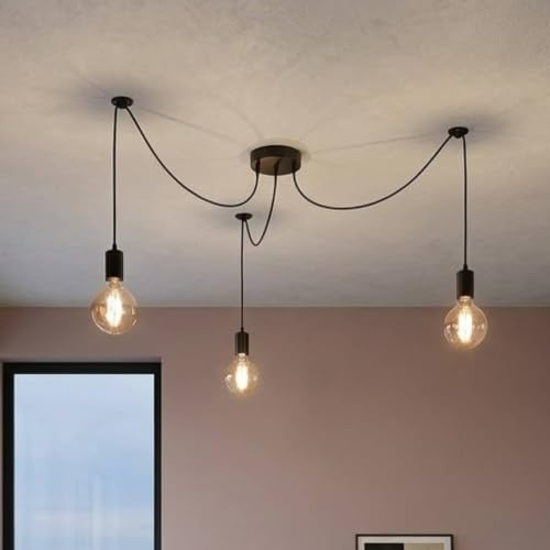 LEDSone 3 Way Spider Pendant Light E27 Industrial Ceiling Lamp Holder | Adjustable Cable Hanging Light Fixture for Living Room Kitchen Dining Room Cafe Bar
