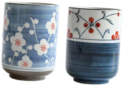 iplusmile 2piezas Tazas De Té De Cerámica Pintada Para Servir Té y Agua Para Uso Diario Casa Trabajo