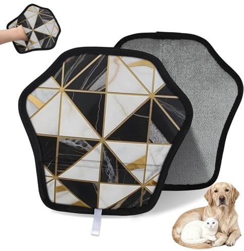 WowPrint Triangle Art Marble Pet Hair Removal Glove for Cat Dog Reusable Electrostatic Pet Hair Gloves Brush Tool for Couch Clothing Carpet Furniture Car Seat 2 Pack
