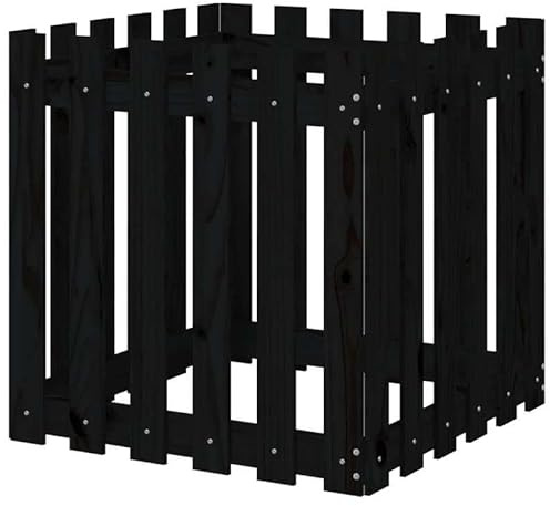 Macetero de madera de pino, diseño de valla de listones de 60 x 60 x 60 cm, para jardín, madera maciza de pino para terraza y balcón, duradera y resistente a la intemperie