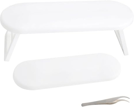 XRVRILE Handstöd för nagelsalong, Handunderlag för nagelsalong, Vikbar ergonomisk tryckavlastning Armstöd Handkudde med rostfritt stål precisionstång 80MM för hemmamanikyr skönhetssalonger (Vit)