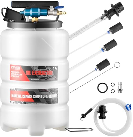 VEVOR Bomba de Líquido de Transmisión Manual y Neumática Capacidad de 9,5 L, Bomba Extractora de Aceite, con Manguera 150 cm Tubos de Extensión Tanque PE, Cambio de Aceite para Coches Barcos Motos