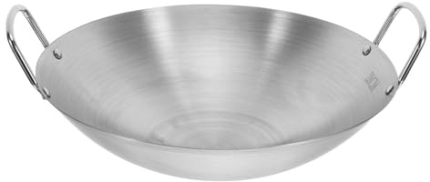 BIUDECO Sartén Wok Grande de Acero Inoxidable Doble Mango Resistente al Calor para Cocinar en Vitrocerámica y Cocinas de Inducción Hogar