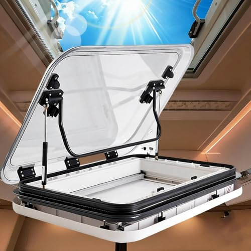 RV Caravan Roof Vent, Rv Sunroof Large Caravan Camper Roof Window Vent Kit w/LED Lights, Caravan Vent Window, Universal RV Motorhome Skylight Roof Vent Hatch with Net(500 * 500mm (19.7 * 19.7in))